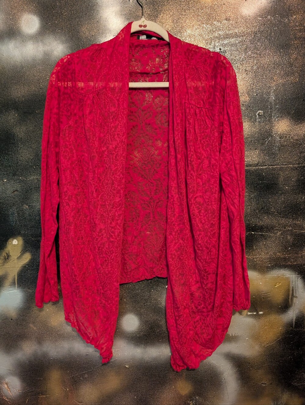 mercer & madison Red Lace Open-Front Cardigan